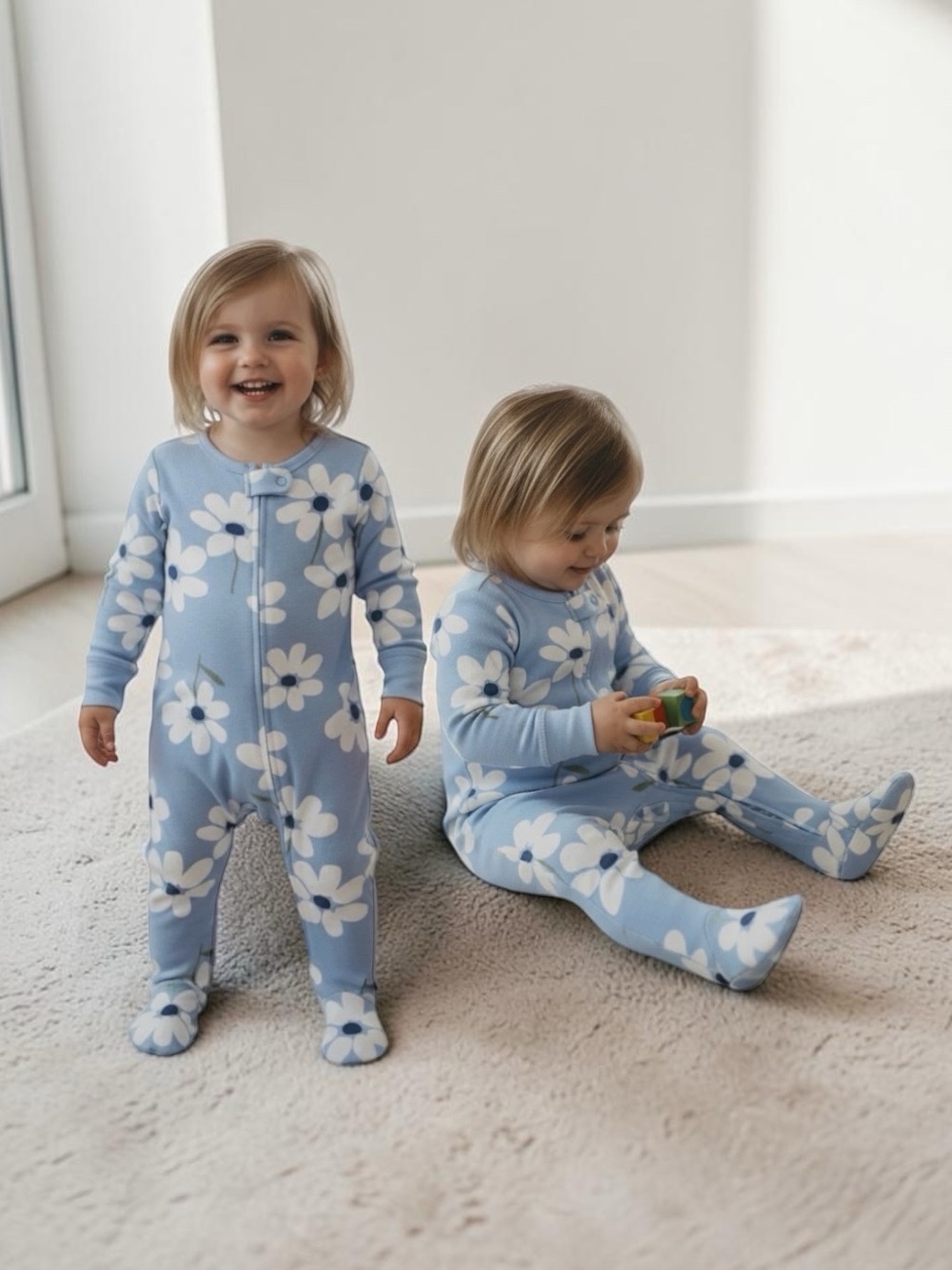 Carter's Blue Daisy Print Footed One-Piece Sleep and Play